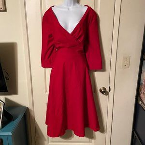 Red Pinup Couture Swing Dress With 3/4 Sleeves in Size 3X